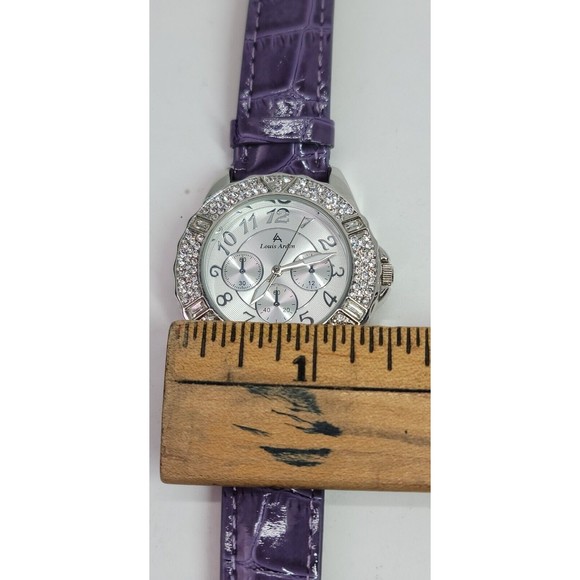 Louis Arden LA7258 Wrist Watch Purple Leather Band Crystal Bezel Japan Works! - Picture 10 of 16
